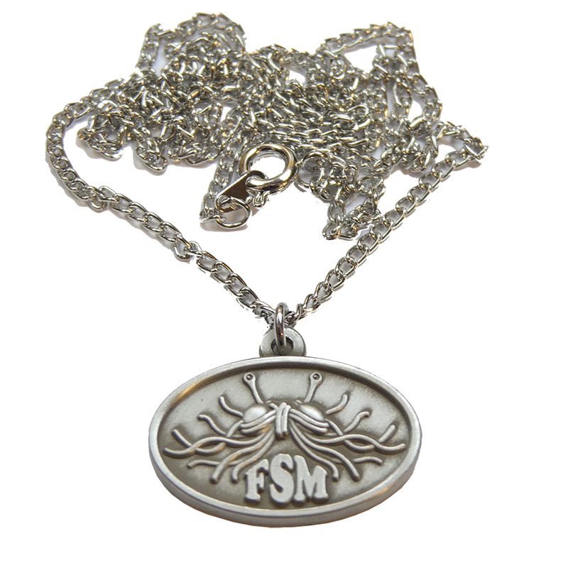 Flying Spaghetti Monster Necklace, Oval Antique Silver Finish (single item)
