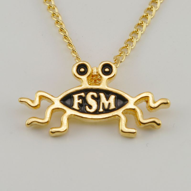 Shapely Flying Spaghetti Monster/FSM Necklace, Gold Finish (single item)