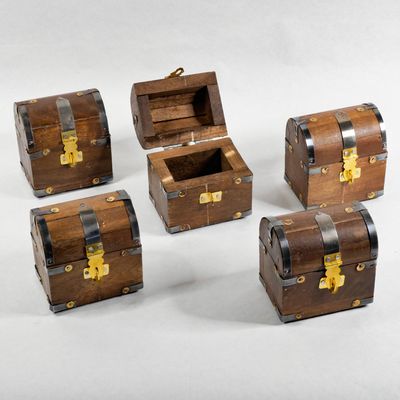 Mini Rustic Wood Treasure Chest Trinket Boxes (Set of 5)