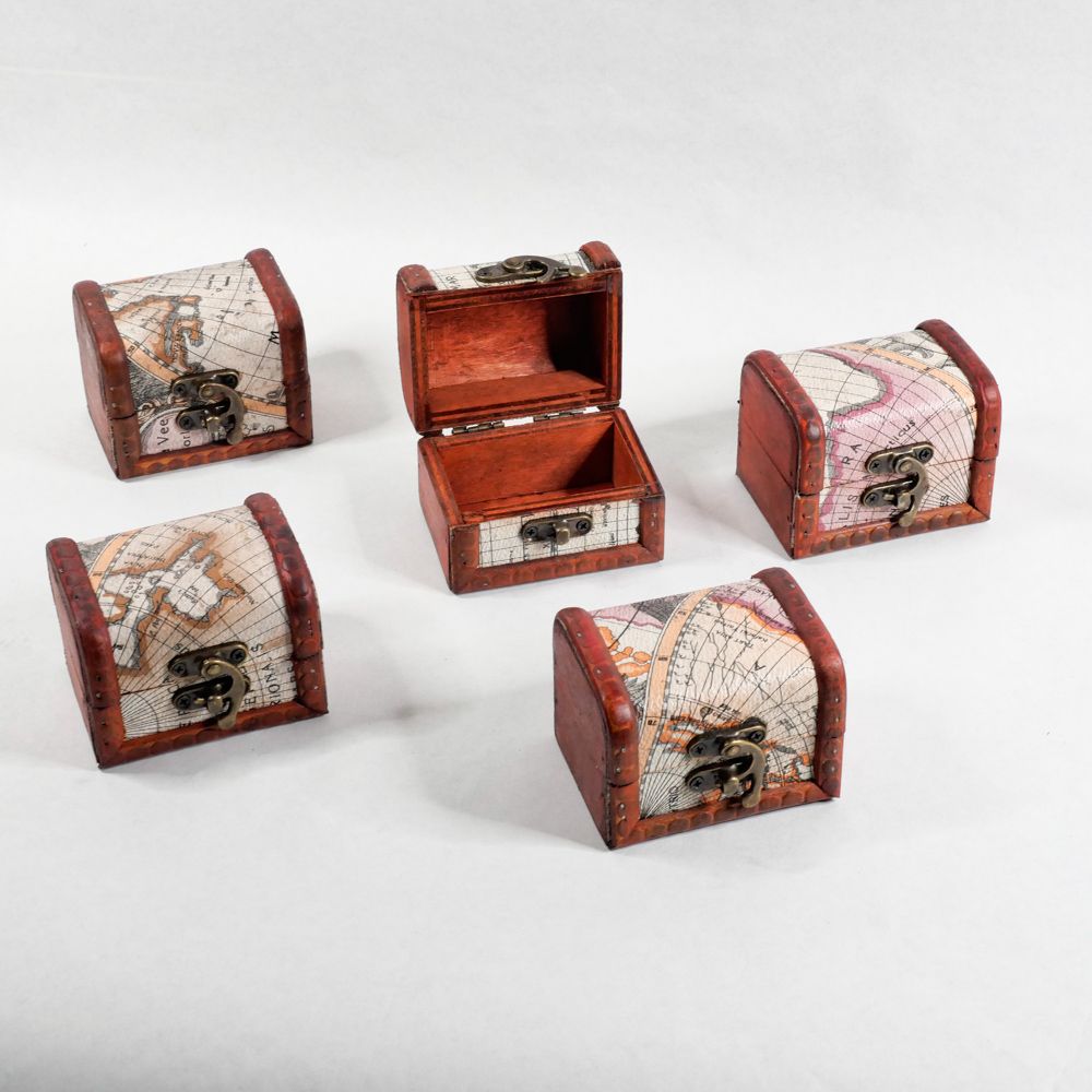 Pirate Treasure Chests with Old World Map | Party Favor Trinket Boxes - Set of 5