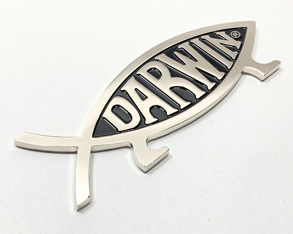 Darwin Fish Car Emblem, 5in, Metal (single)