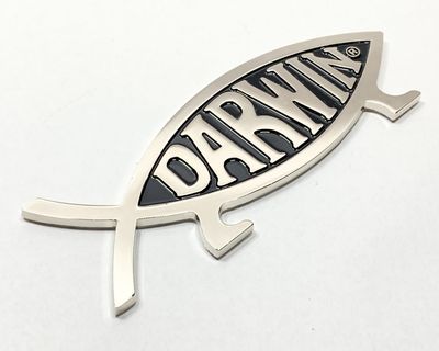 Darwin Fish Car Emblem, 5in, Metal (single)