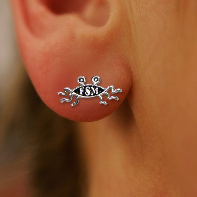 Flying Spaghetti Monster Earrings - Silver Finish, Pair (single item)