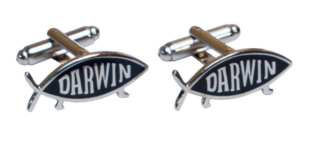 Darwin Fish Cufflinks - Pair, Silver Finish (single item)