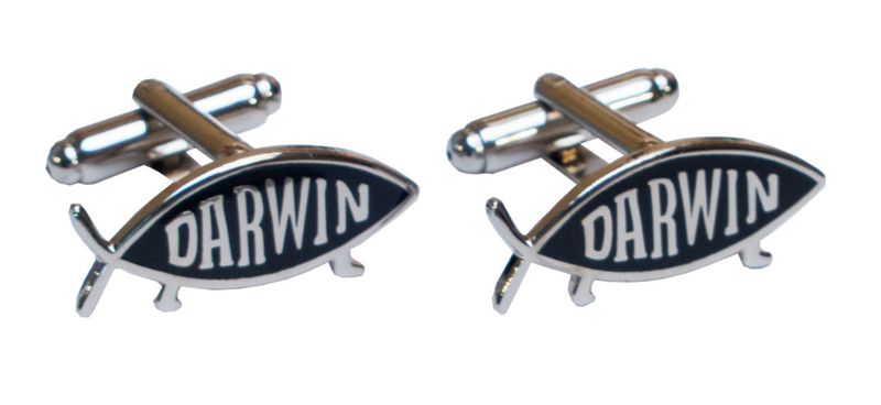 Darwin Fish Cufflinks - Pair, Silver Finish (single item)