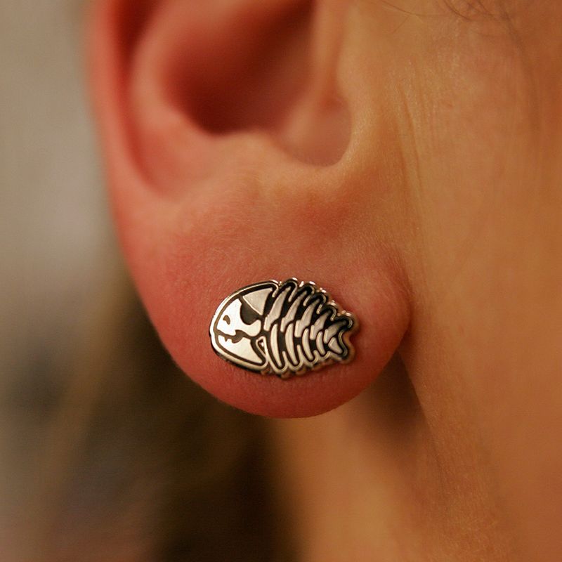Pirate Pastafarian Fish Bones Earrings - Silver Finish, Pair (single item)