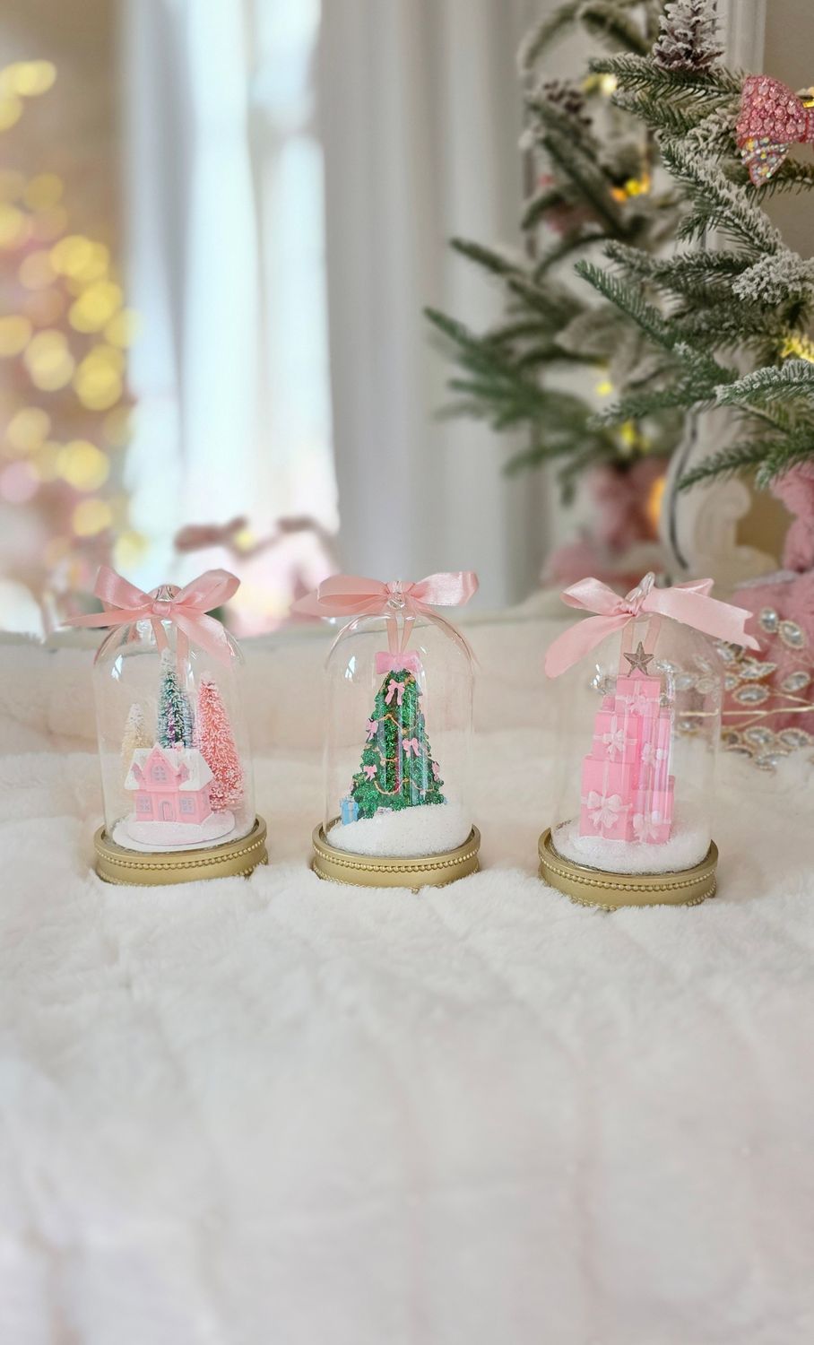 Coquette Pink Bow Glass Cloche Set