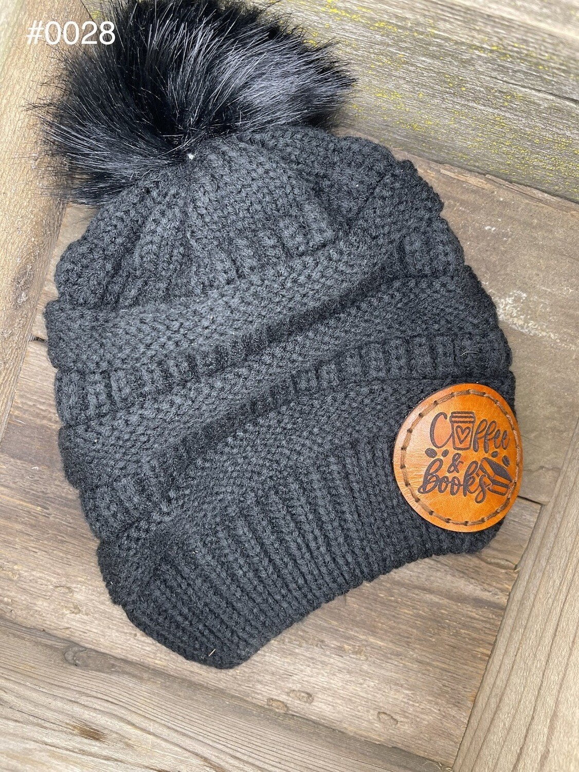 &quot;Coffee &amp; Books&quot; Heavy Slouchy Knit Cap 
w/ Pom