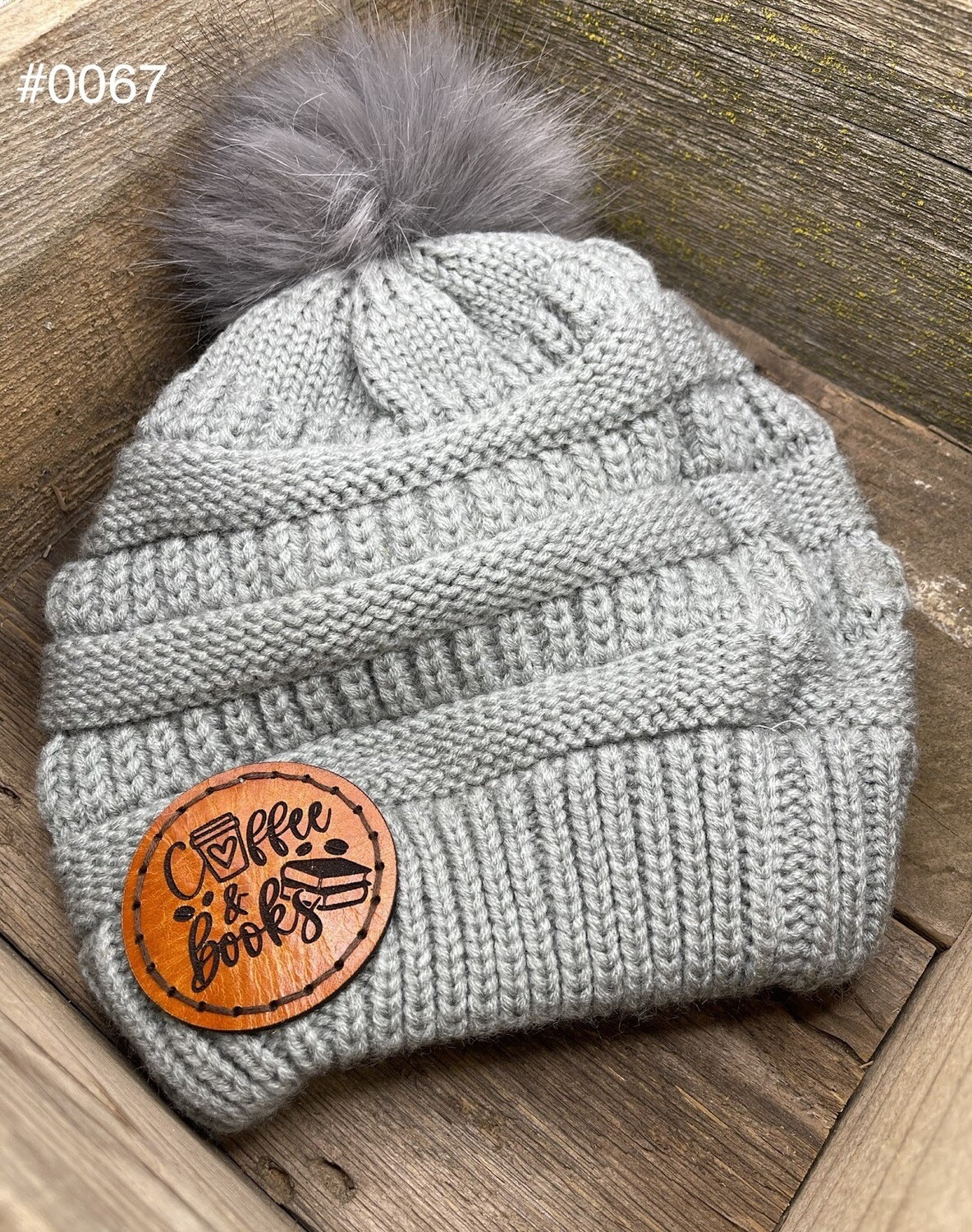 &quot;Coffee &amp; Books&quot; Slouchy Knit Cap
w/ Pom