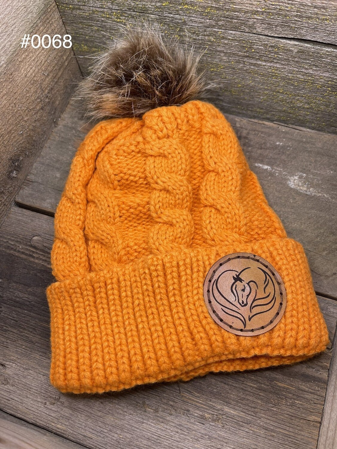 &quot;Horse Heart&quot; Cuffed Knit Cap w/ Pom