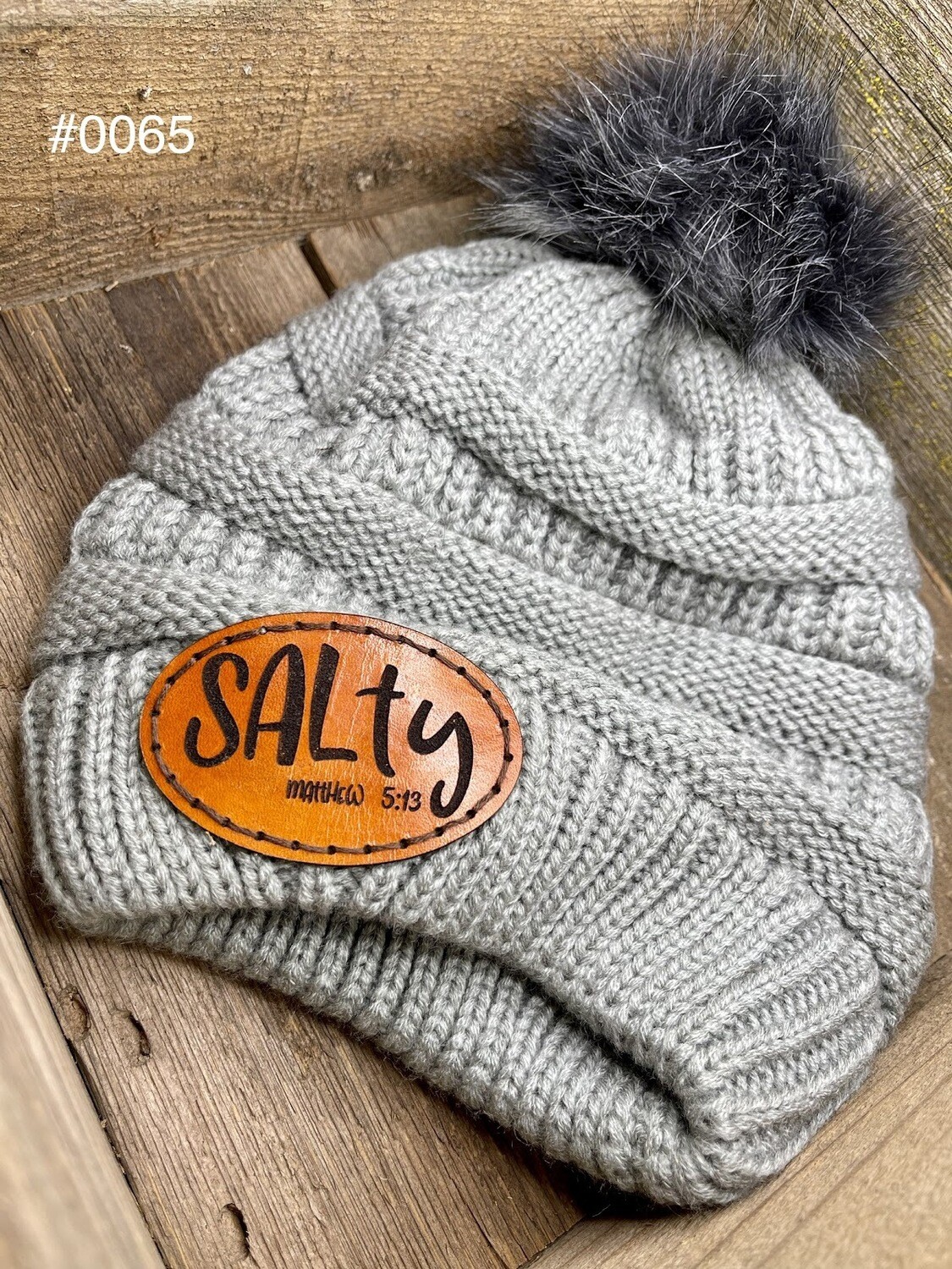 &quot;Salty&quot; Heavy Slouchy Knit Cap w/ Pom