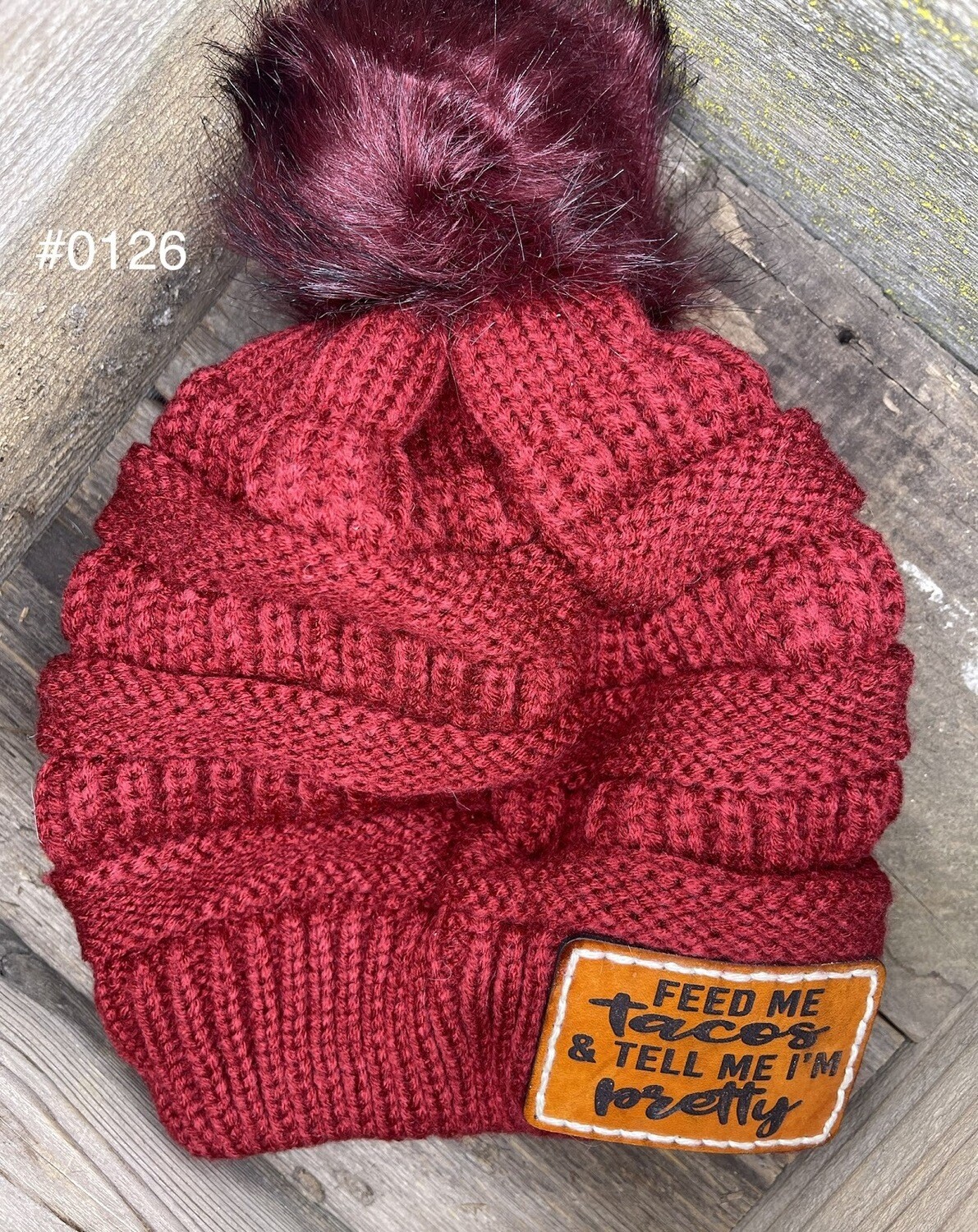 &quot;Feed Me Tacos&quot; Heavy Slouchy Knit Cap 
w/ Pom
