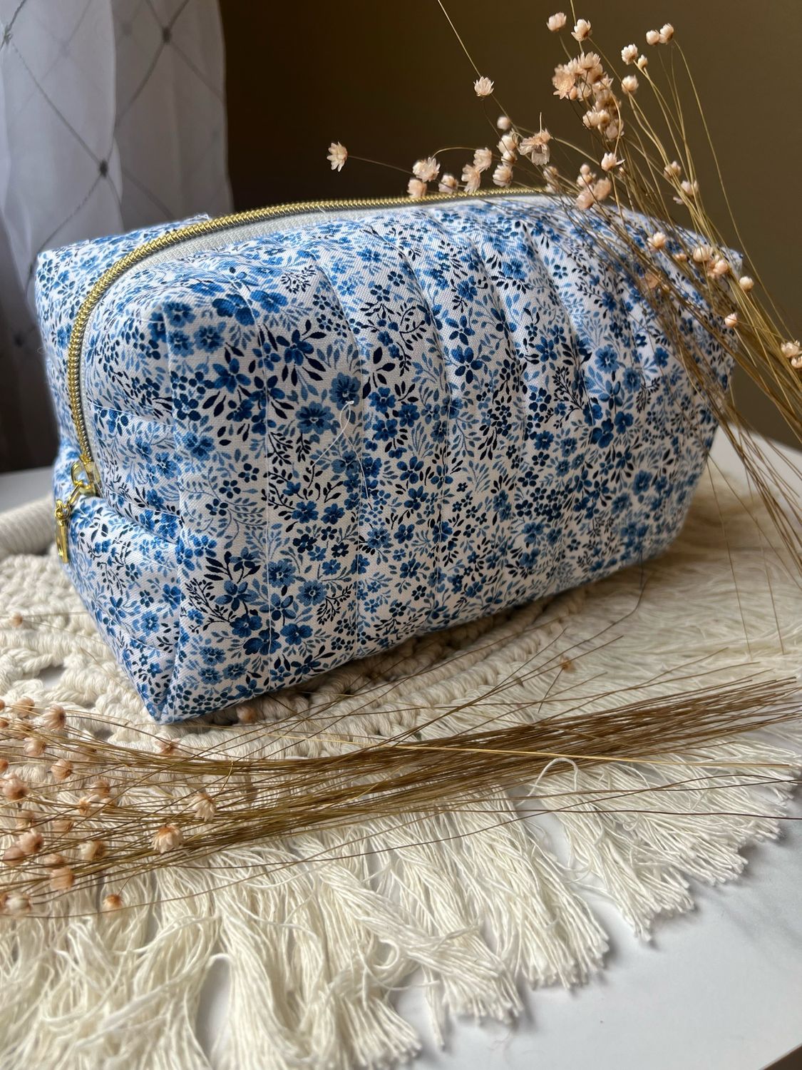 Blue Flowers Makeup Bag