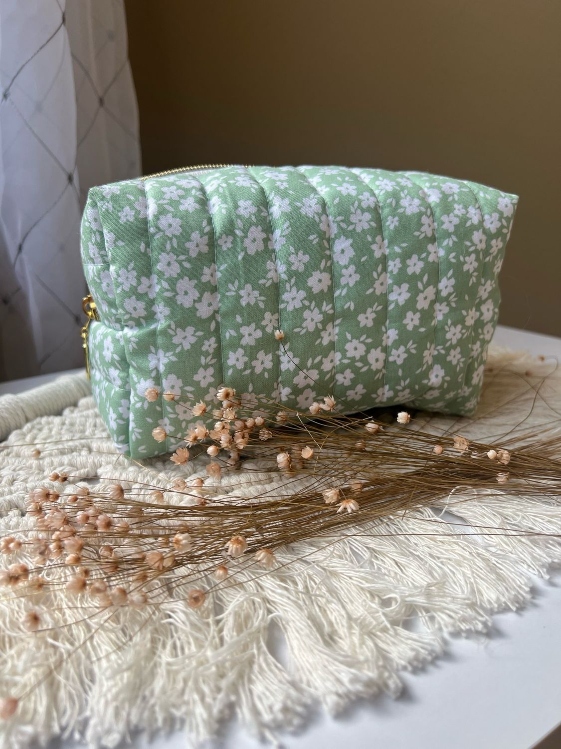 Sage Green Floral Makeup Bag
