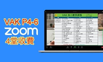 VAK P4-6 高小數學課程 (1對1ZOOM) 4堂