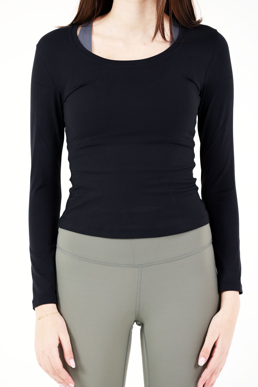 Ribbed Label Long Sleeve Tee, Size: S, Color: Black