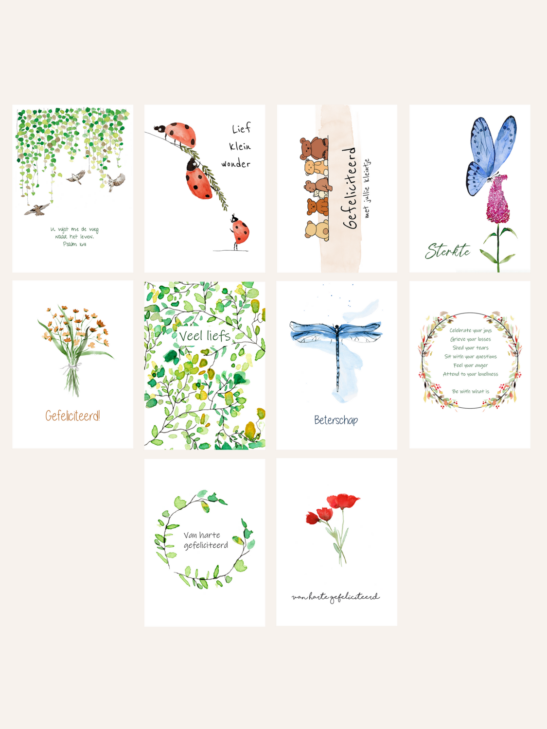 Set van 10 kaarten 'kleurrijk'