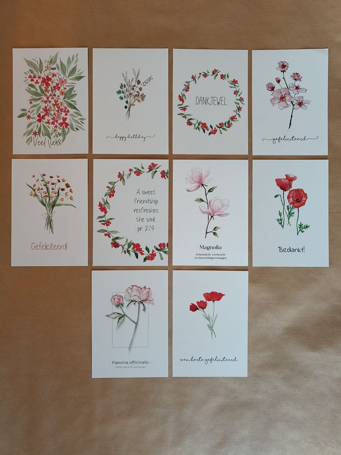 Kaartenset bloemen - 10 fleurige kaarten voor elk moment inclusief envelop