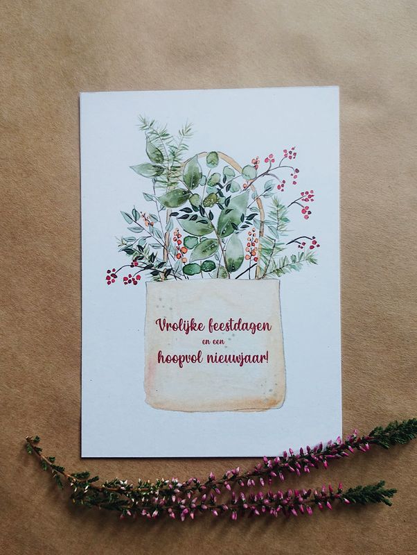 Kerstkaart - Kersttakken in de tas