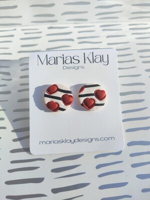 Striped Red Heart Studs