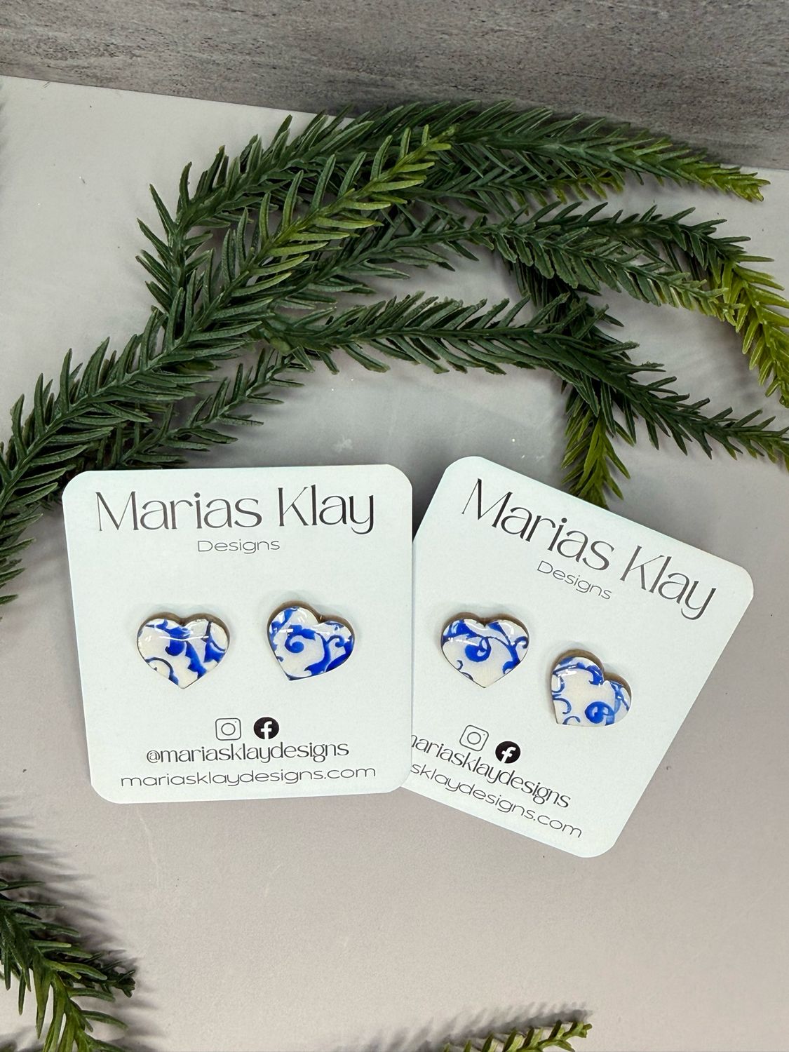 Blue And White Heart Studs