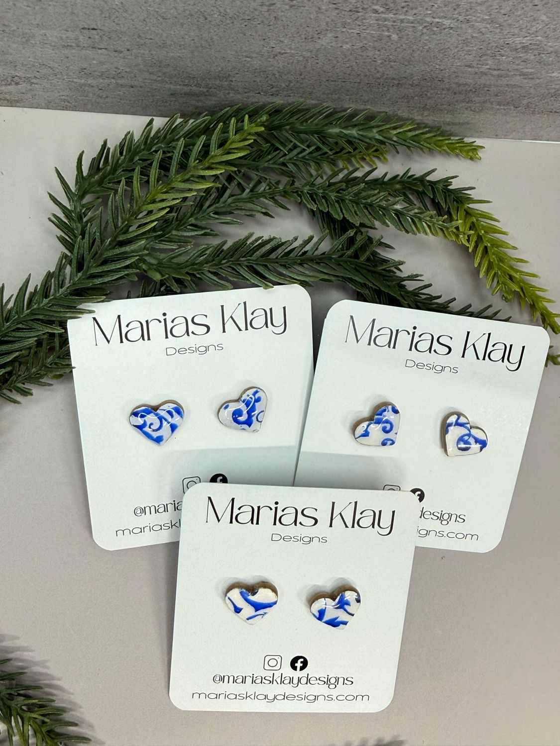 Blue And White Heart Stud