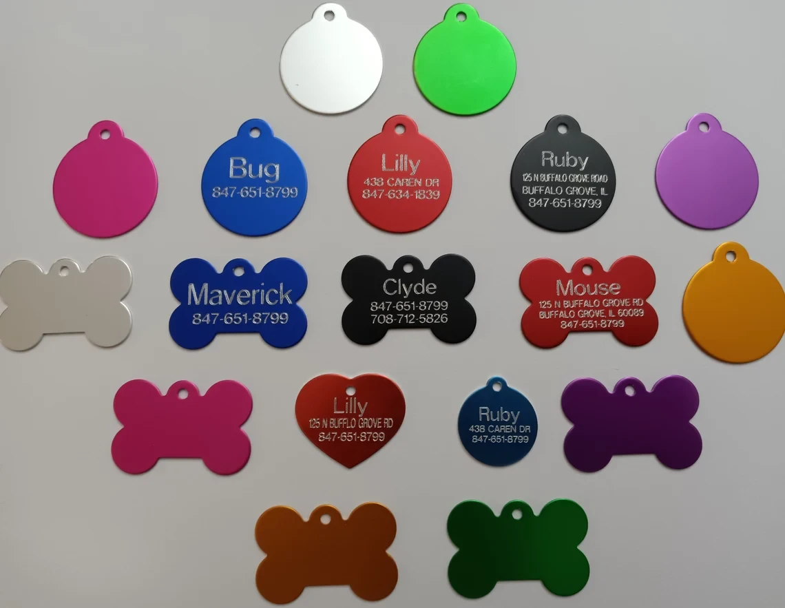 Custom Engraved Pet ID Tags for Dogs and Cats. Free Diamond Engraved Custom ID Multiple Colors and Sizes