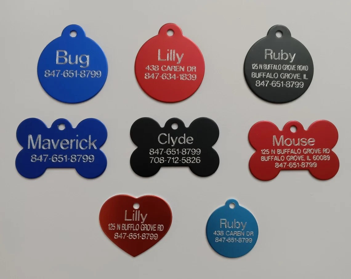 Custom Engraved Pet ID Tags for Dogs and Cats. Free Diamond Engraved Custom ID Multiple Colors and Sizes