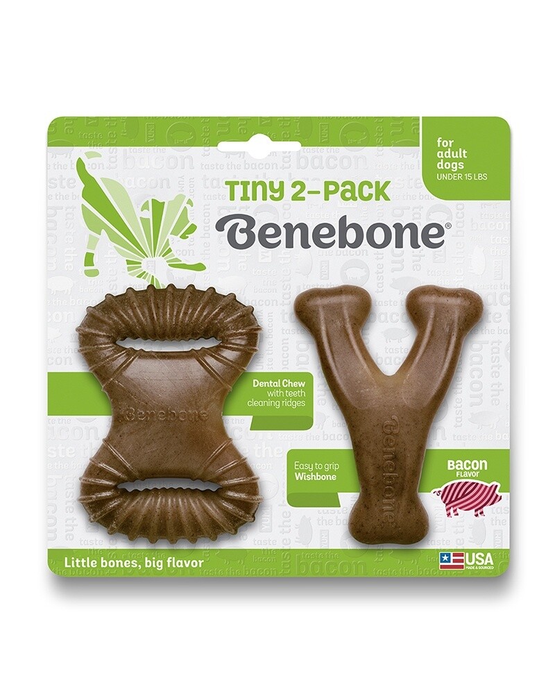 Benebone Tiny Puppy 2-Pack - Bacon Dental Chew &amp; Wishbone