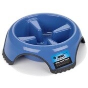 JW Skid Stop Slow Feeder Dog Bowl - Medium, Blue 8.5"