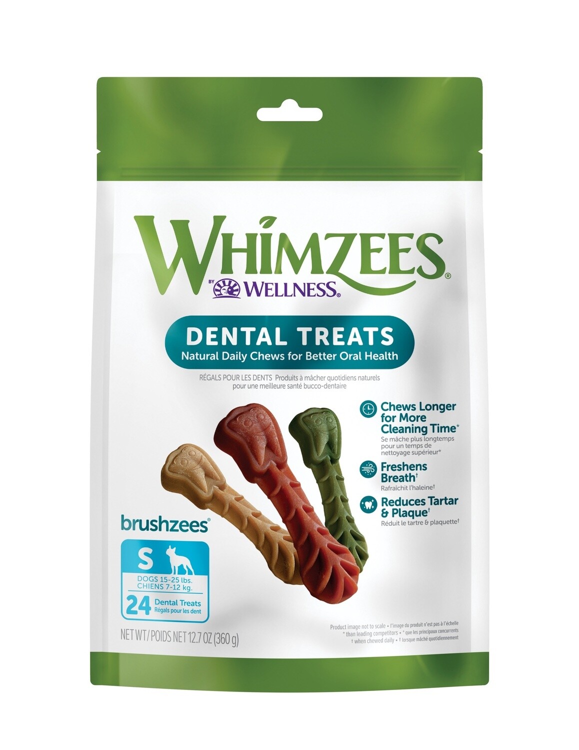 Whimzees Brushzees All-Natural Daily Dental Treat For Dogs, Size: Small 24ct