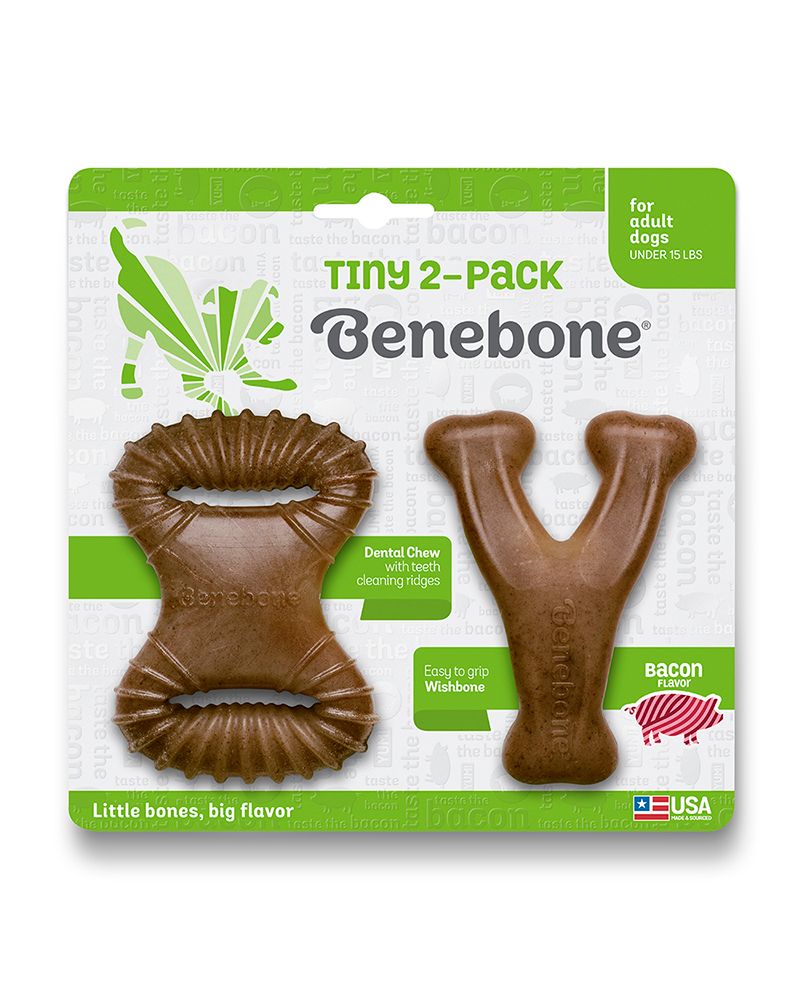 Benebone Tiny Puppy 2-Pack - Bacon Dental Chew &amp; Wishbone