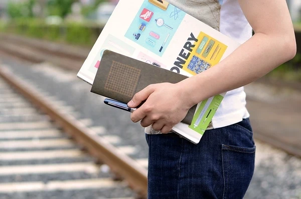 Japanese Style Notebook with Waxed &quot;Washi&quot; Cover in Khaki - 4.5 mm Grid