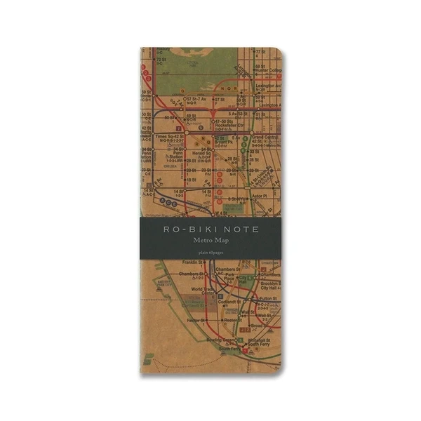 Japanese Style Note Book with Waxed &quot;Washi&quot; Cover NY Subway Map design - Plain