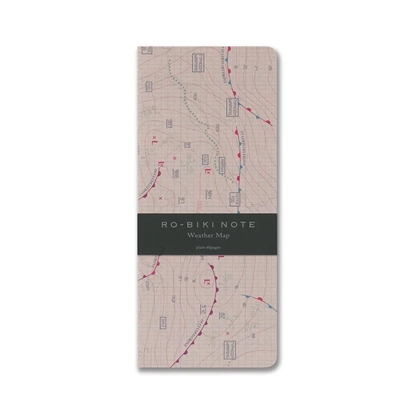 Japanese Style Notebook with Waxed &quot;Washi&quot; Cover with Weather Map Design - Plain