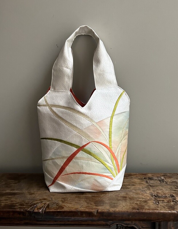 Upcycled Silk Obi Sash Bag - White