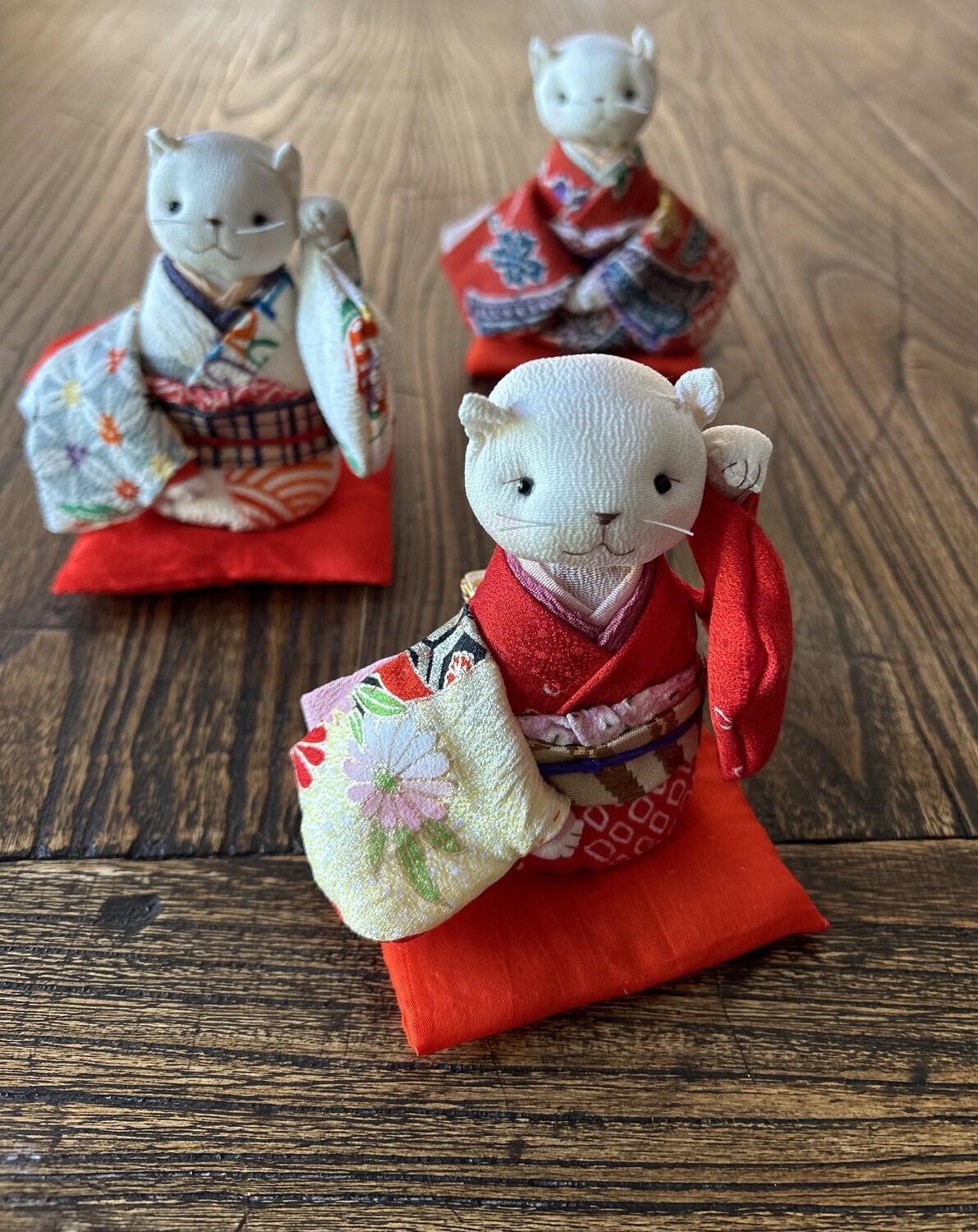 Handmade Vintage Kimono Cat, Colour: Red Kimono