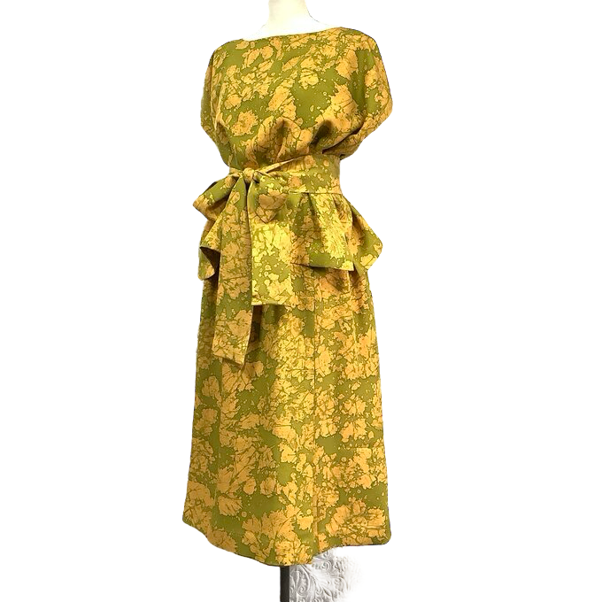 Upcycled Silk Kimono Three-piece Set - French Sleeve Top, Skirt, and Ribbon