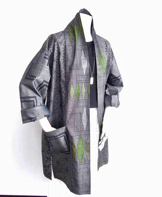 Upcycled Mud Dye Oshima Silk Jacket - Grey