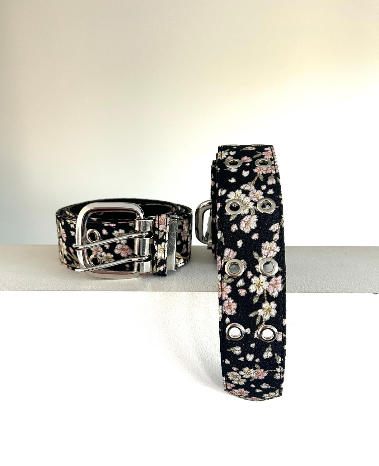 Kimono Inspired Belt - Black/Cherry Blossom