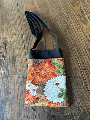 Upcycled Silk Kimono Pochette - Orange Peony