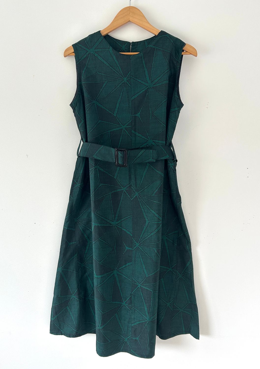 Upcycled Oshima Silk Kimono Dress and Jacket - Green/Hemp Leaf Pattern