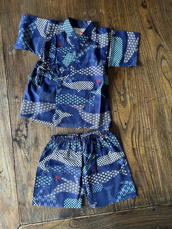 Kids Jinbei (Kimono Style Top and Shorts) - Whale