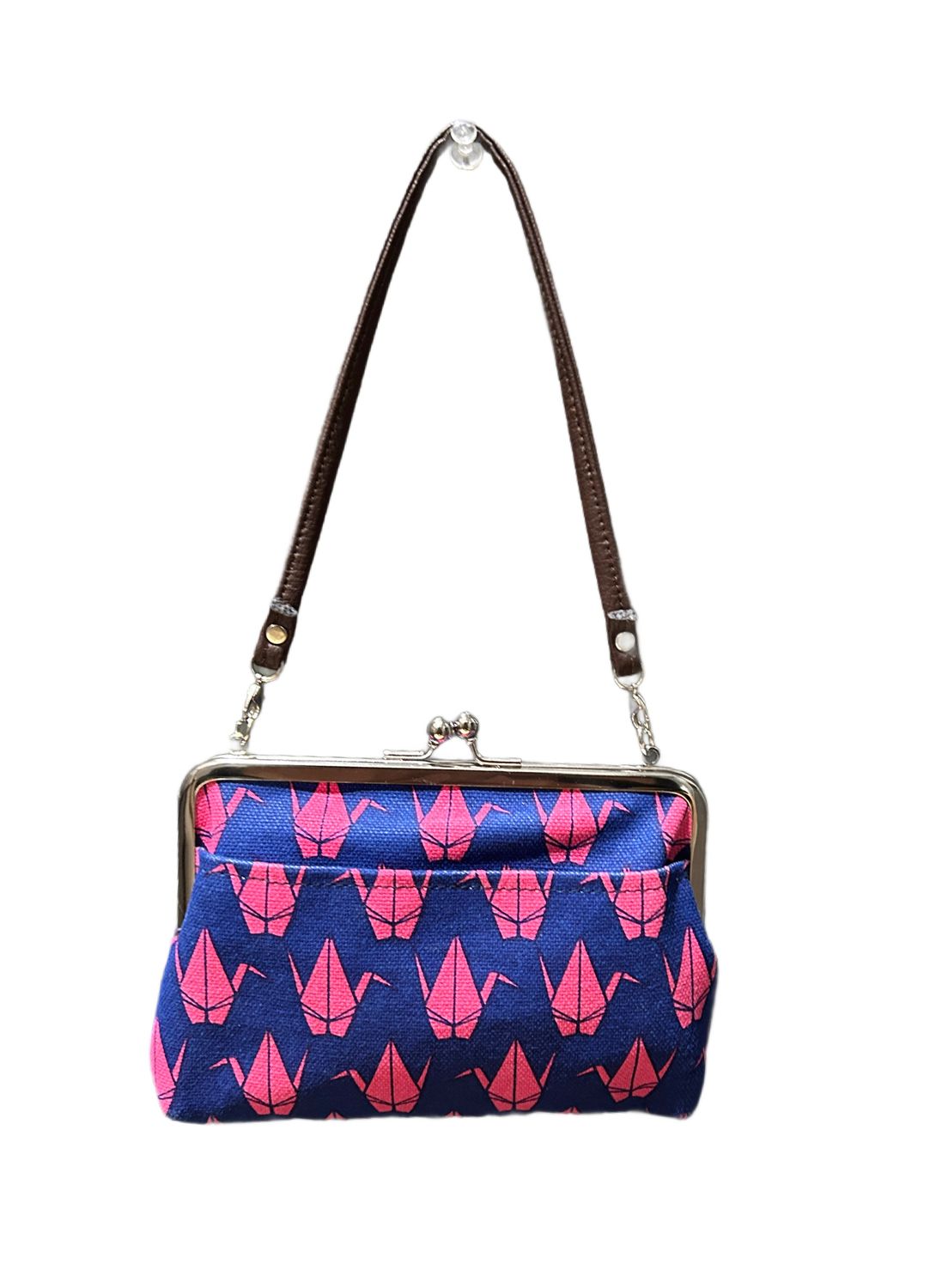 Clip Top Mini Bag - Blue/Pink Crane