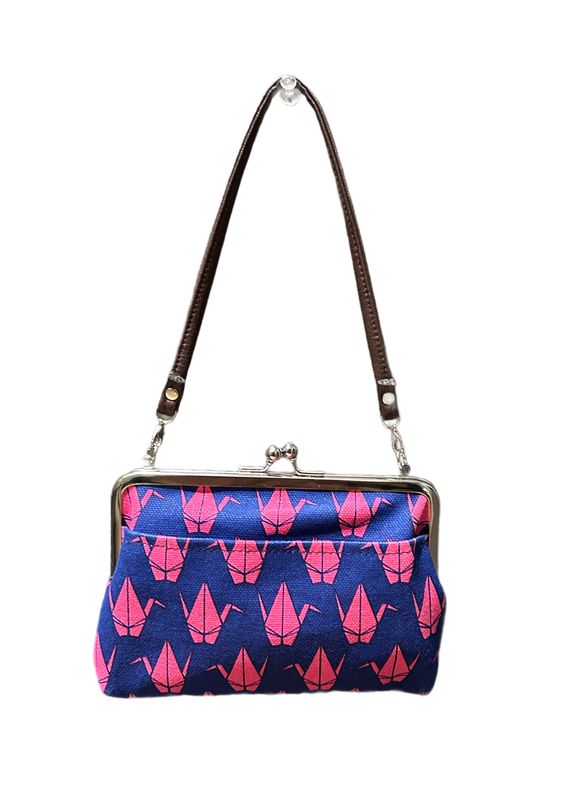 Clip Top Mini Bag - Blue/Pink Crane