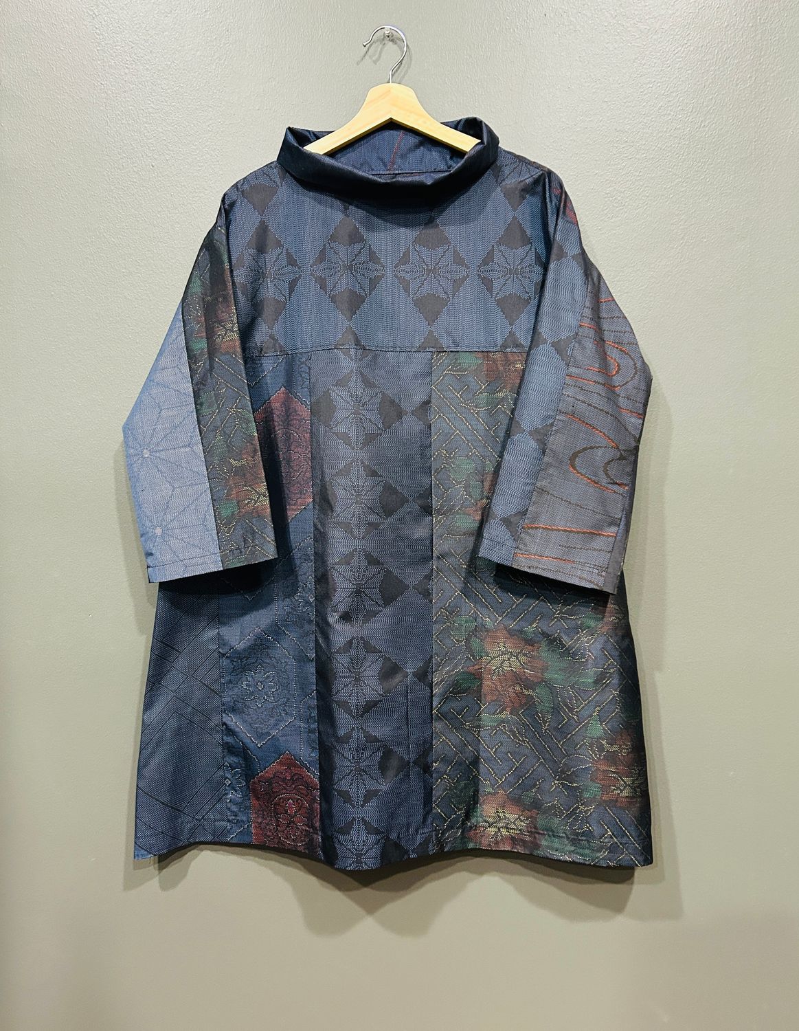 Upcycled Oshima Silk Panel Tunic Top - Geometric/Floral