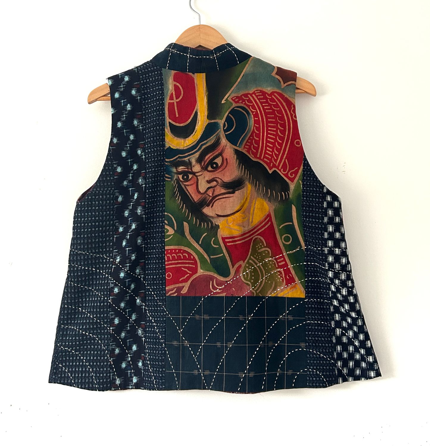 Vintage Kasuri Vest with Sashiko Stiching/Reversible