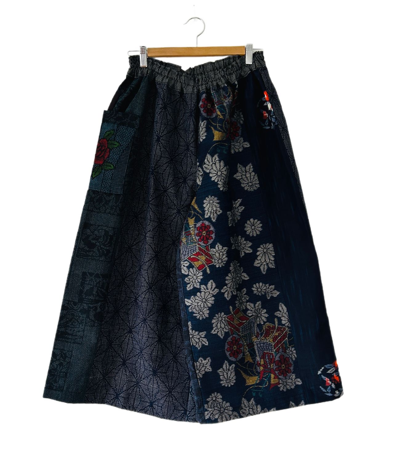 Upcycled Silk Kimono Panel Culottes - Navy