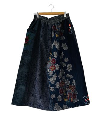 Upcycled Silk Kimono Panel Culottes - Navy