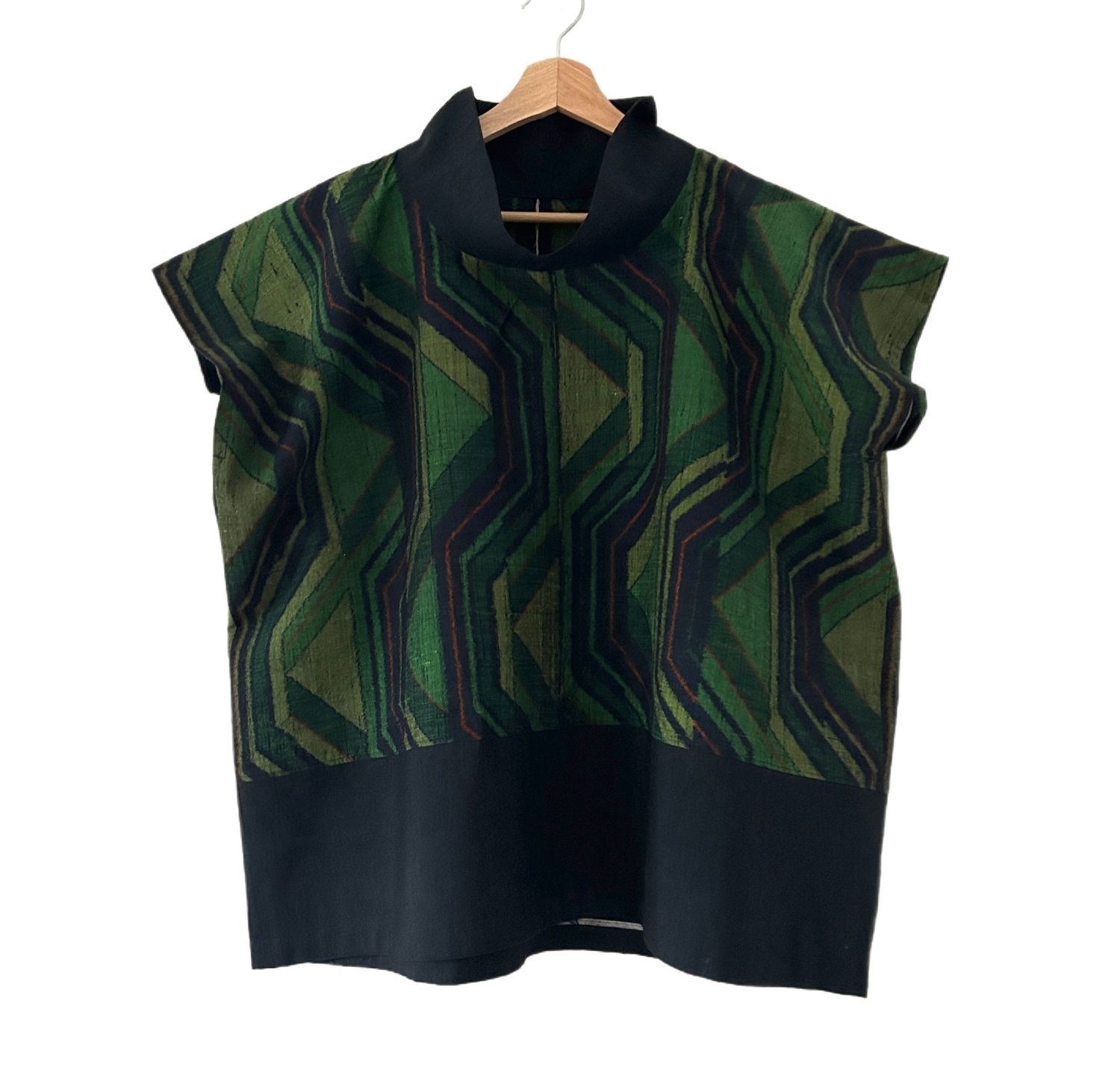 Vintage Silk KimonoTop - Green Geometric